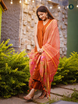 Metallic Orange Silk Kurta & Bottom Suit ( 3 Piece Set )