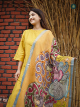 Bumblebee Yellow Silk Kurta & Bottom Suit ( 3 Piece Set )