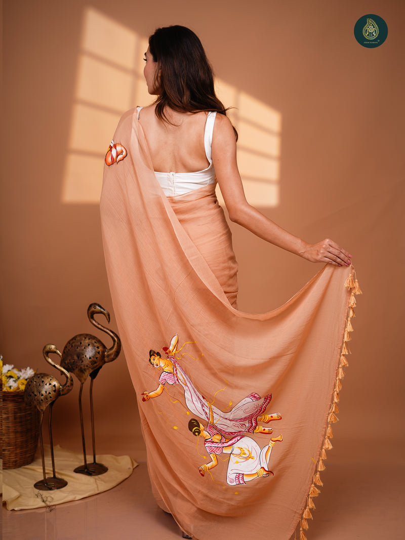 Palermo Pink Hand Painted Mul Cotton Saree