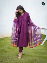 Mauve Silk Kurta & Bottom Suit ( 3 Piece Set )