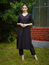 Sable Black Silk Kurta & Bottom Suit ( 2 Piece Set )