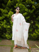 Pearl White Silk Kurta & Bottom Suit ( 3 Piece Set )