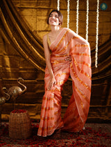 Candy Pink Golden Zari Stripped Mul Cotton Saree