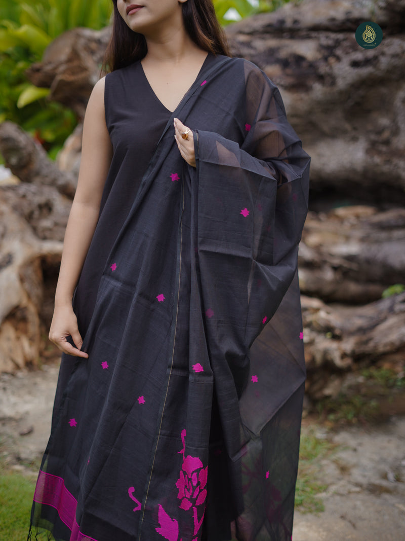 Jade Black Silk Kurta & Bottom Suit ( 3 Piece Set )