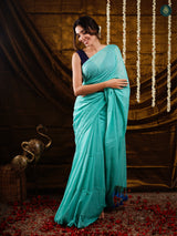 Oxfo Blue Sequin Mul Cotton Saree