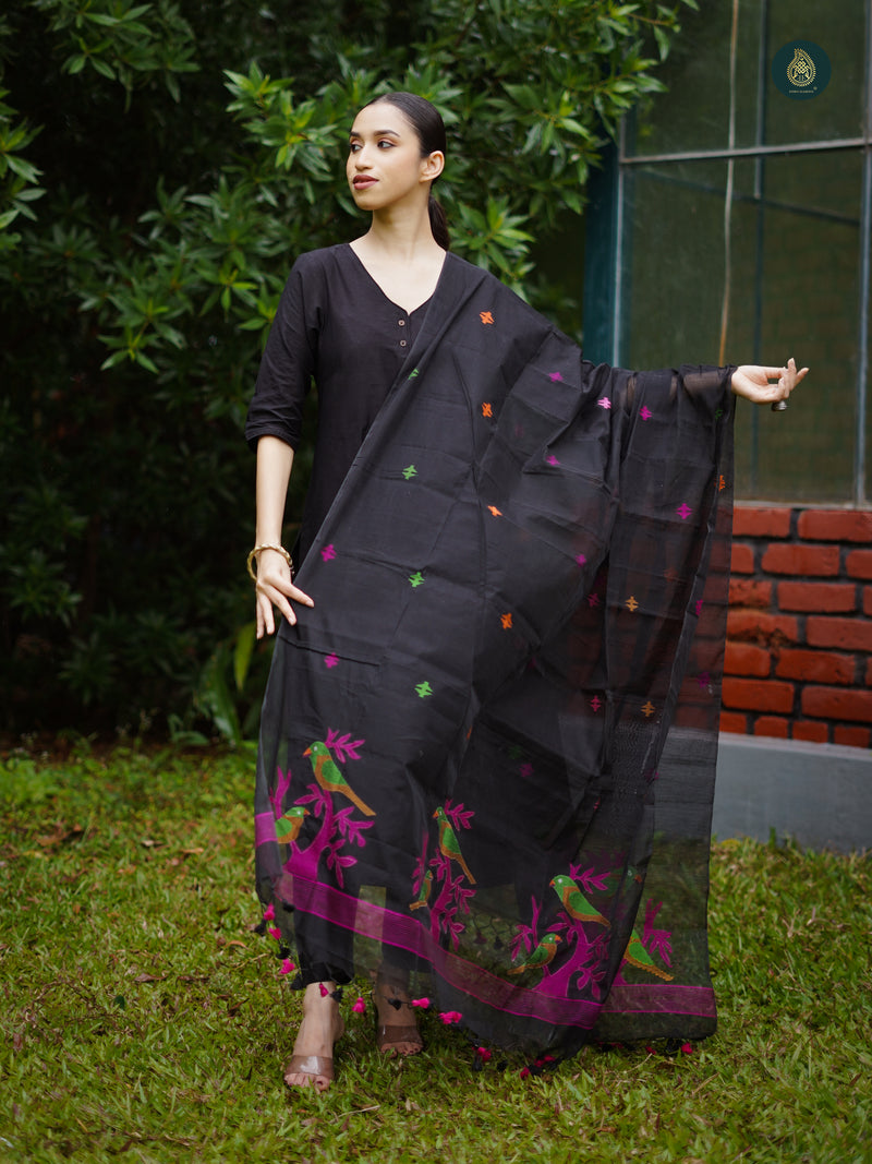 Sable Black Silk Kurta & Bottom Suit ( 3 Piece Set )