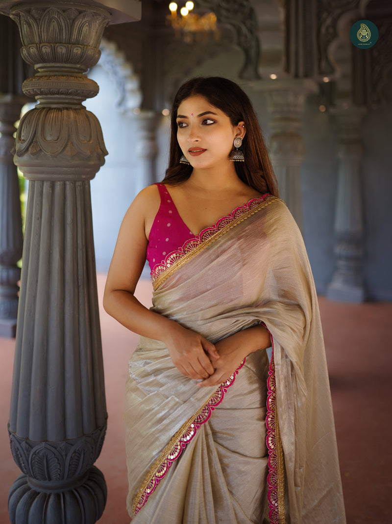 Sea Pearl Mul Mul Cotton Tissue Saree