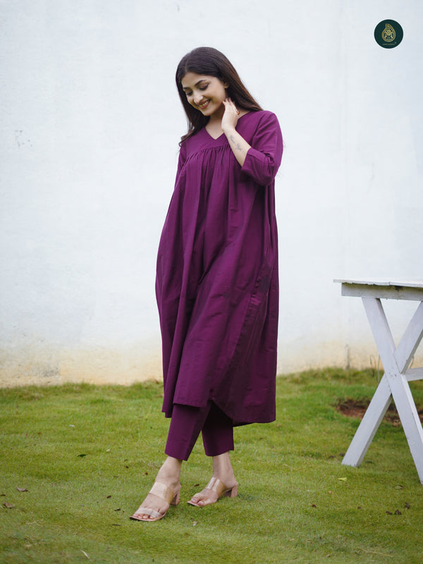 Stitched Suit Cotton Silk Kurta & Bottom Mauve ( 2 Piece Set )