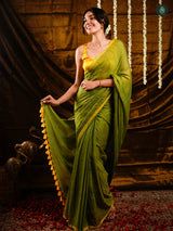 Juniper Green Sequin Mul Cotton Saree