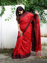 Berry Red Jacquard Jamdani Weaving Cotton Saree