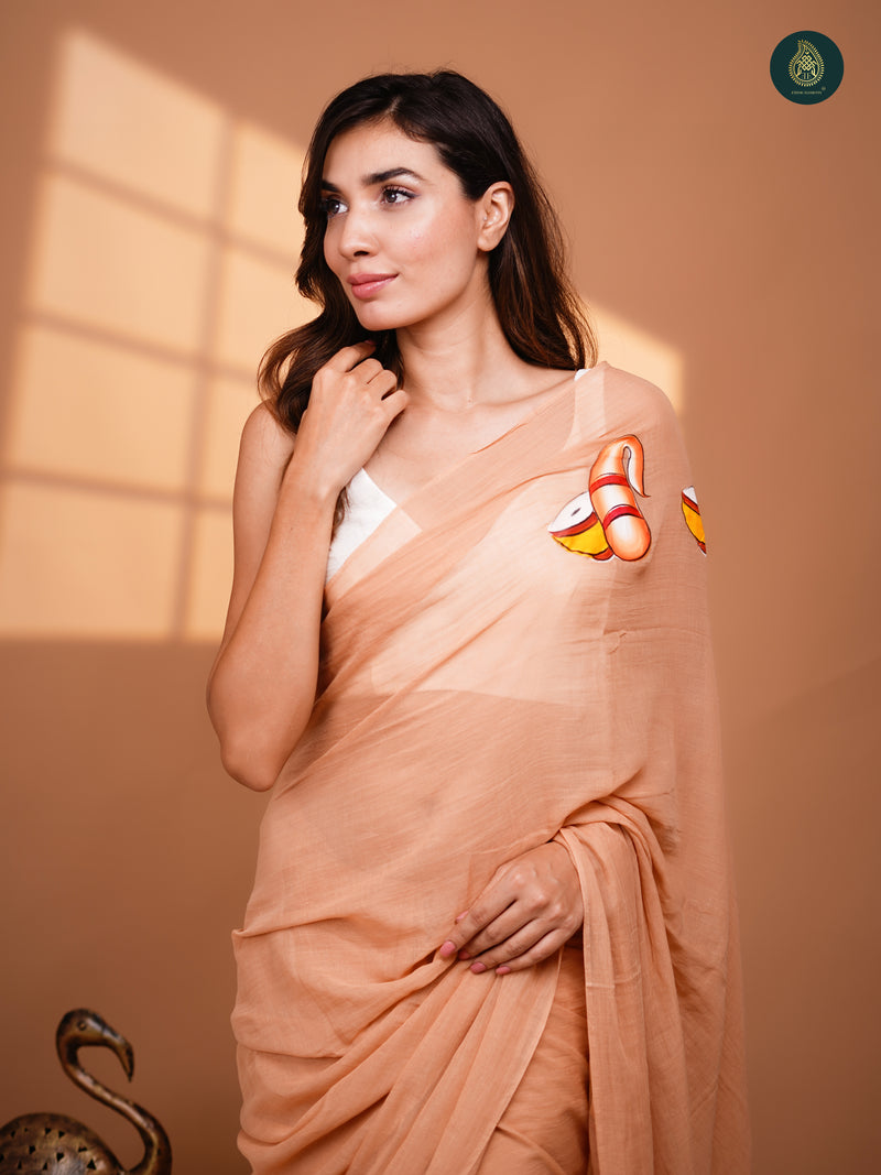 Palermo Pink Hand Painted Mul Cotton Saree