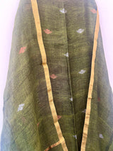 Woven Linen Jamdani Suit Set- Mehendi Green