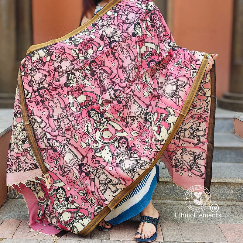 Kalamkari Handpainted Silk Dupatta - Mixed Feelings