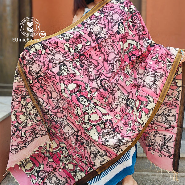 Kalamkari Handpainted Silk Dupatta - Mixed Feelings