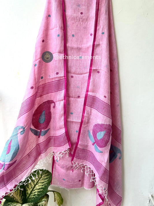 Hand Woven Linen Jamdani Suit Set- Blossoms