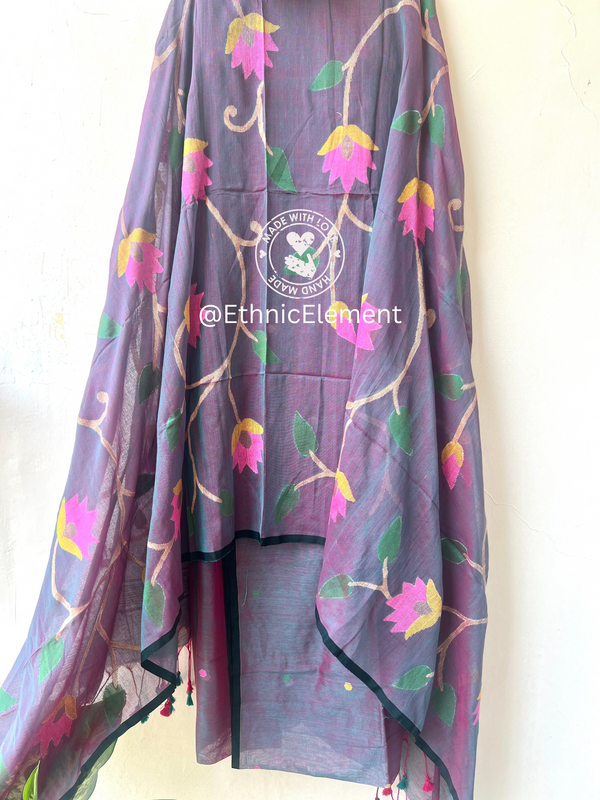 Premium Woven Cotton Jamdani Suit - Berry Slush