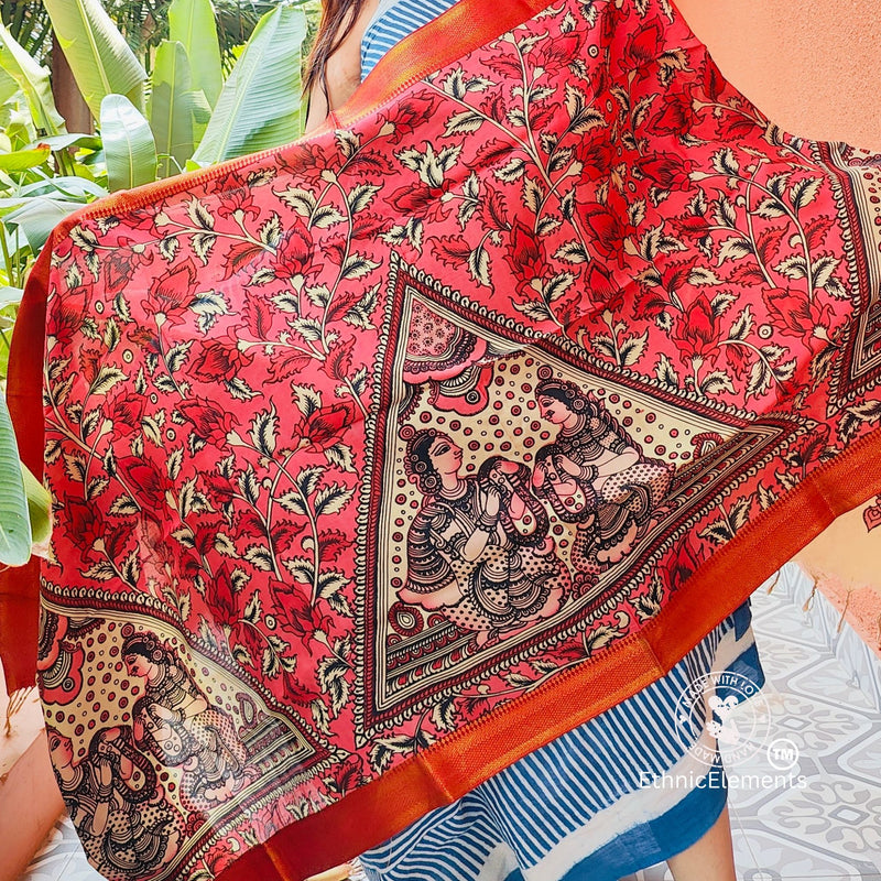 Kalamkari Handpainted Silk Dupatta - Be Kind