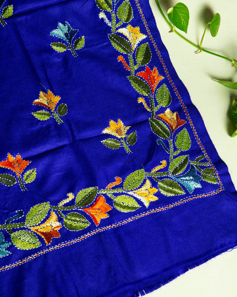 Woolen Handcrafted Kantha Shawl - Deep Blue