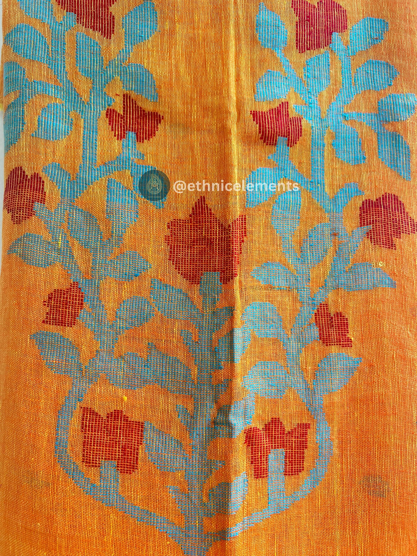 Hand Woven Linen Jamdani Suit Set- Orangish Yellow