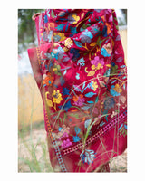 Woolen Handcrafted Kantha Shawl - Red - Design2