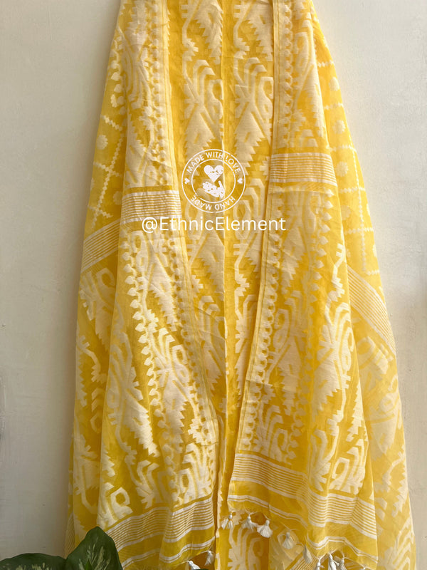 Jamdani Cotton Suit Set - Candy Yellow