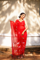 Muslin Jamdani Suit Set- Stunning Red