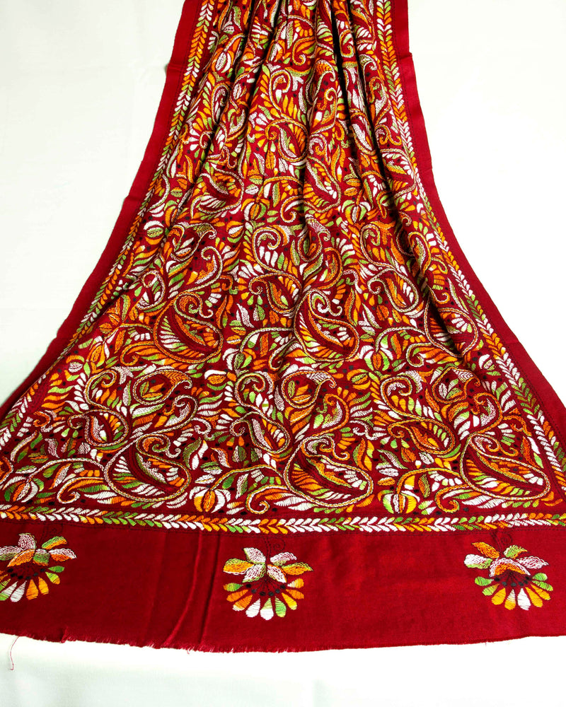 Woolen Handcrafted Kantha Shawl - Pastel Red