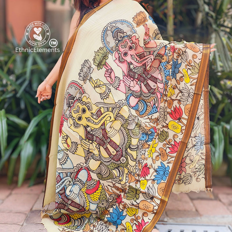 Kalamkari Handpainted Silk Dupatta - Try Again