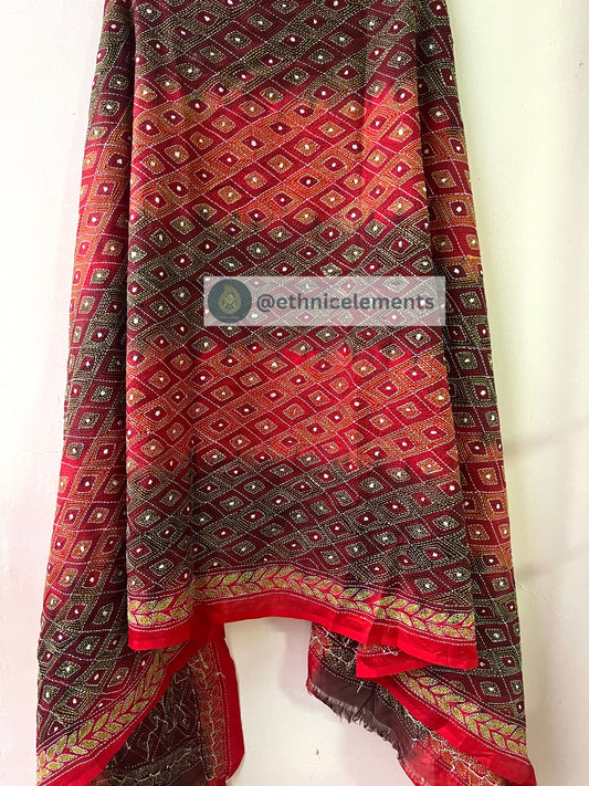 Tussar Silk Dupatta With Kantha Embroidery - Earthy Hues