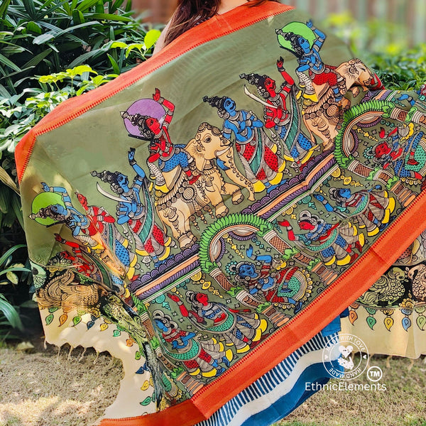 Kalamkari Handpainted Silk Dupatta - Endless Fun