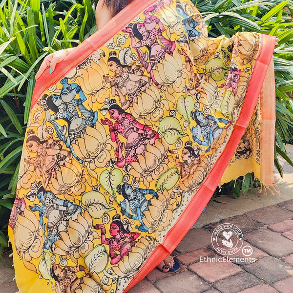 Kalamkari Handpainted Silk Dupatta - Sunny Vibes