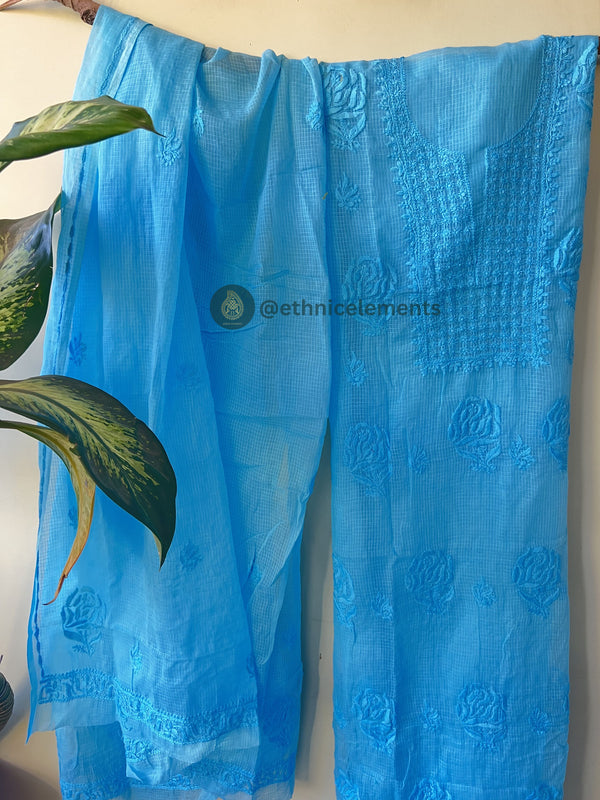 Hand Chikankari Lucknowi Suit Set- Soft Blue