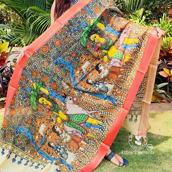 Kalamkari Handpainted Silk Dupatta - Look Up