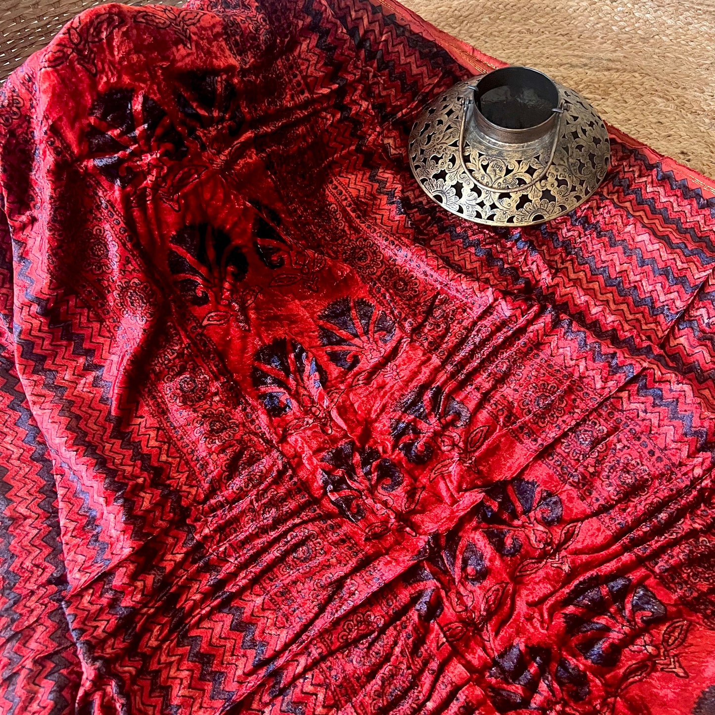 Ajrakh Fabric In Velvet - 25