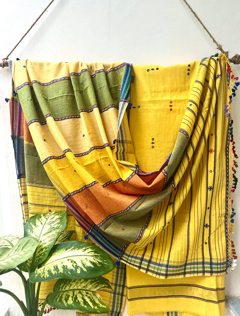 Handloom Kala Cotton Bhujodi Suit Set-Haldi Yellow