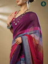 Woven Handloom Cotton Saree - Wine Magic