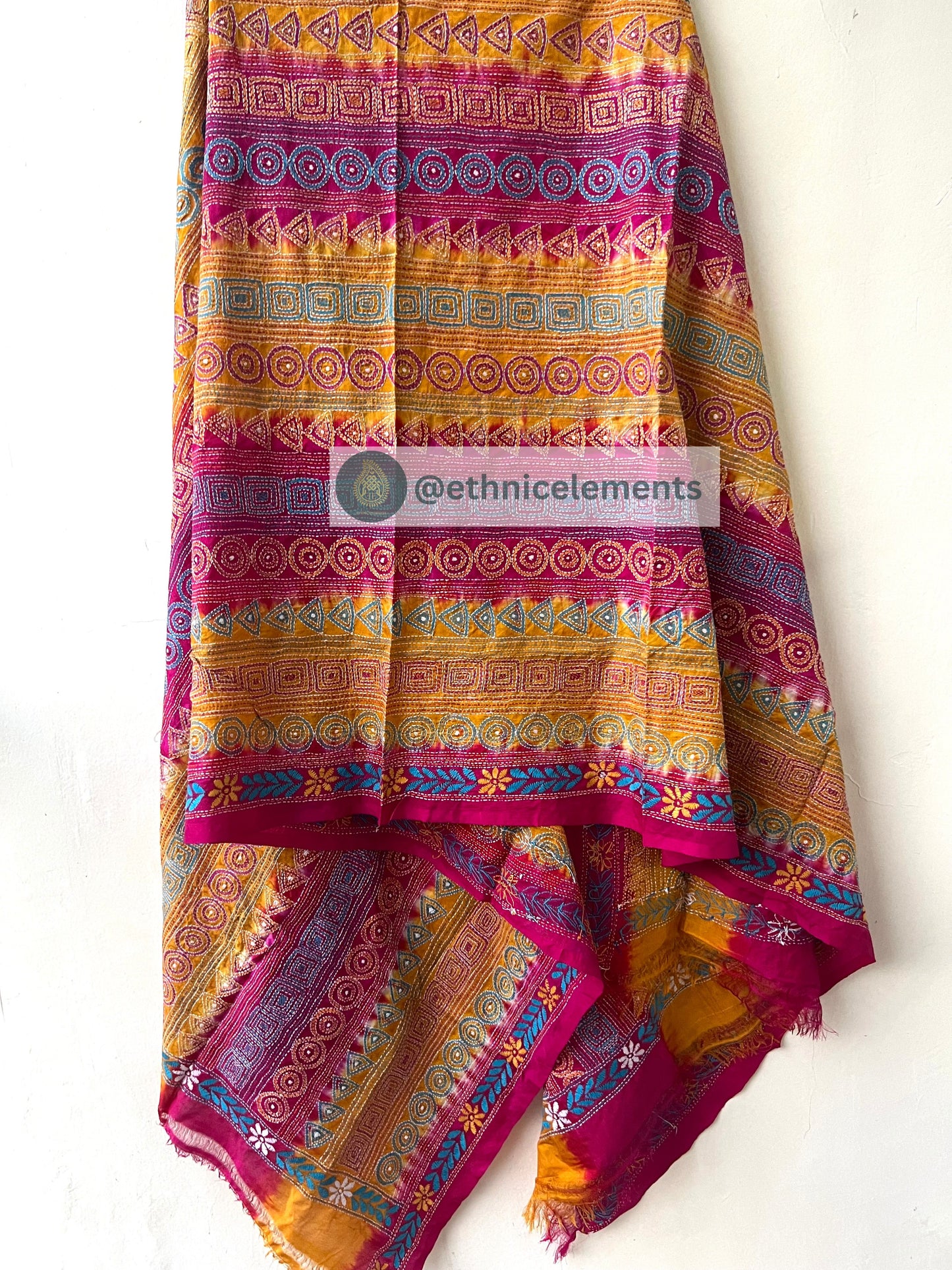 Tussar Silk Dupatta With Kantha Embroidery - Marigold Look