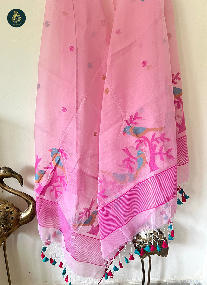 Muslin Jamdani Dupatta Baby Pink