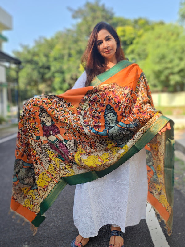 Kalamkari Handpainted Silk Dupatta - 2