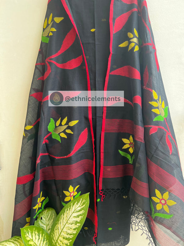 Premium Woven Cotton Jamdani Suit- Midnight Pastels