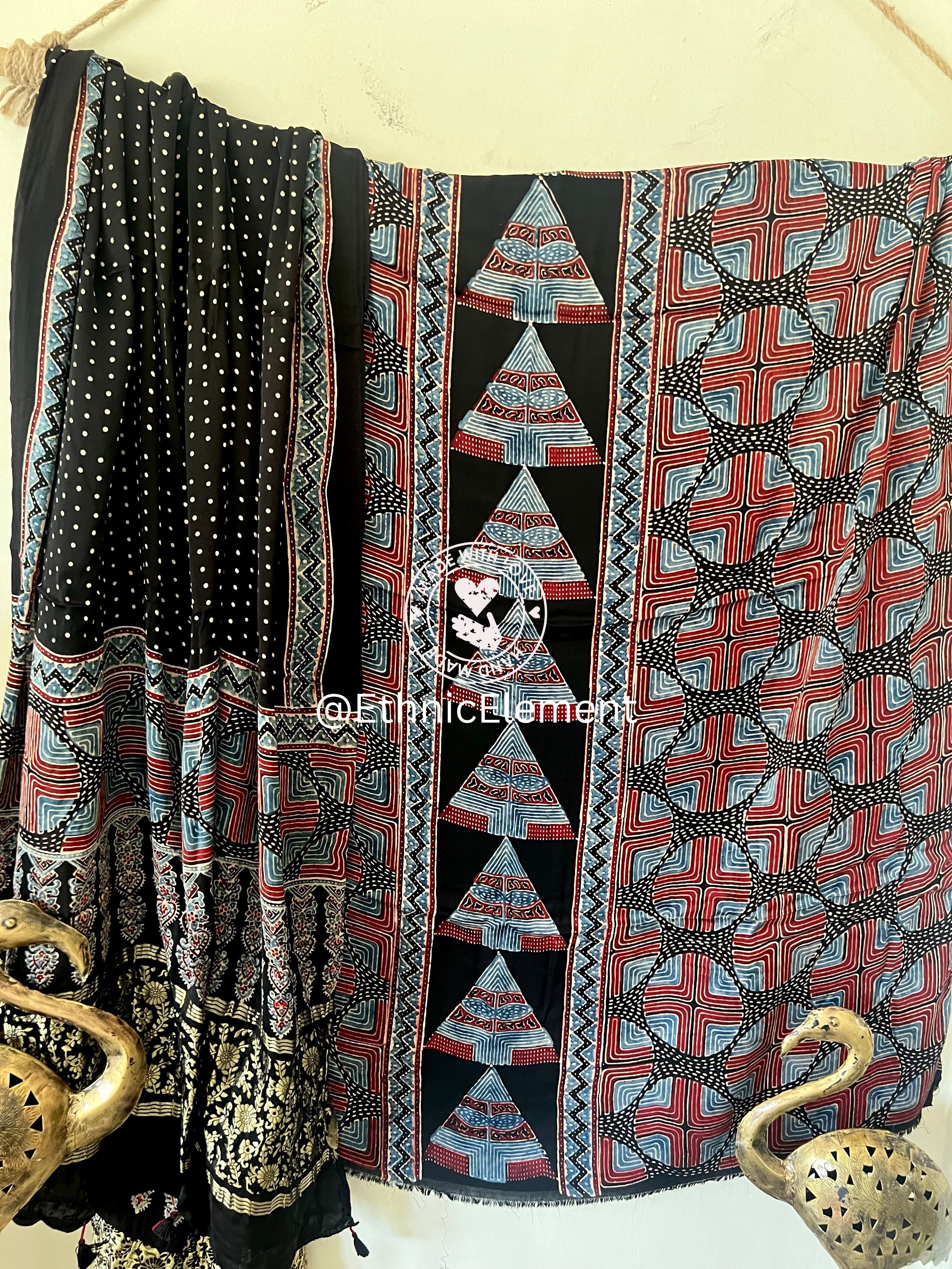 Ajrakh/Ajrak Print On Modal Silk