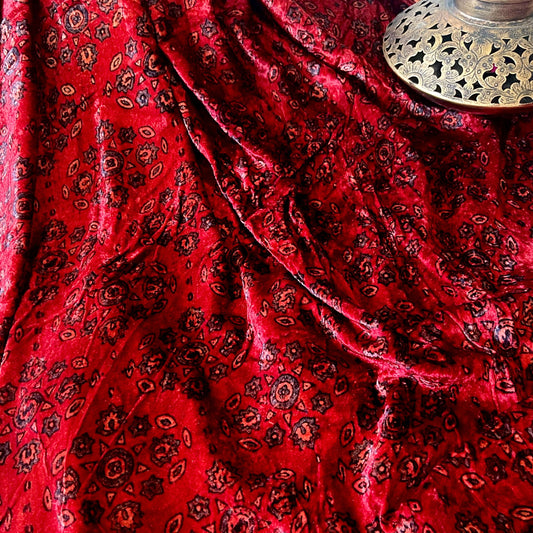 Ajrakh Fabric In Velvet - 2