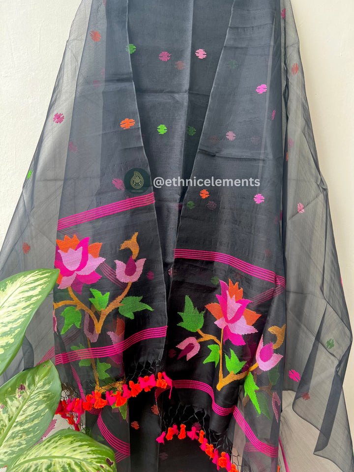 Black Jamdani Aastey Dhoti and Jacket Set main image 1