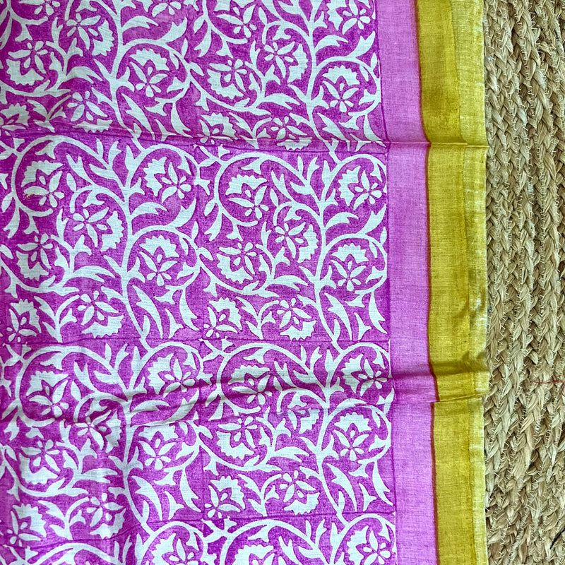 Muga Tussar Silk Suit Set- Yellow & Pink