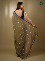 Mul Cotton Embroidered Saree - Shiuli Olive