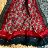 Muga Tussar Silk Suit Set- Black & Red