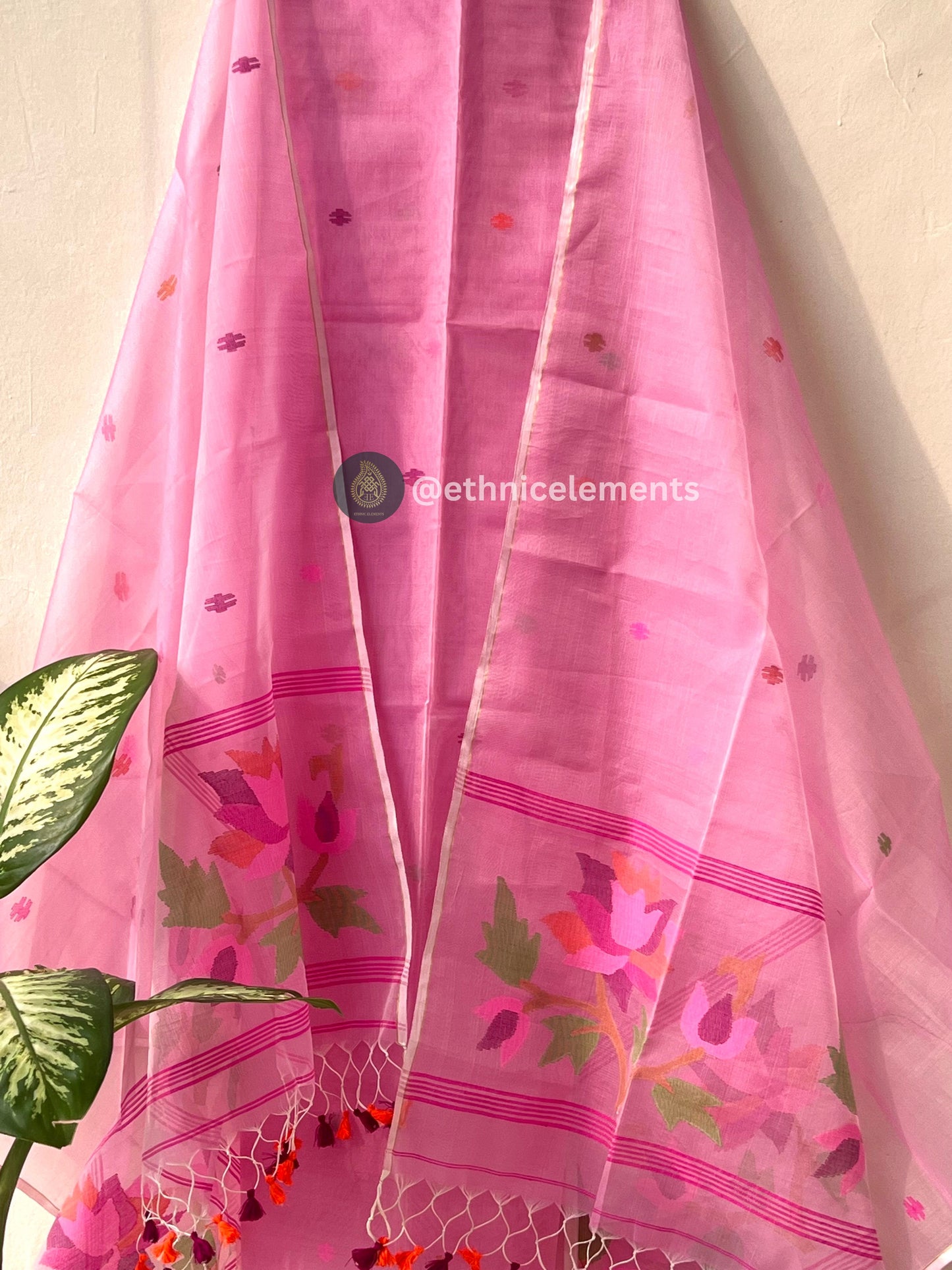 Resham Muslin Jamdani Suit Set - Pastel Pink