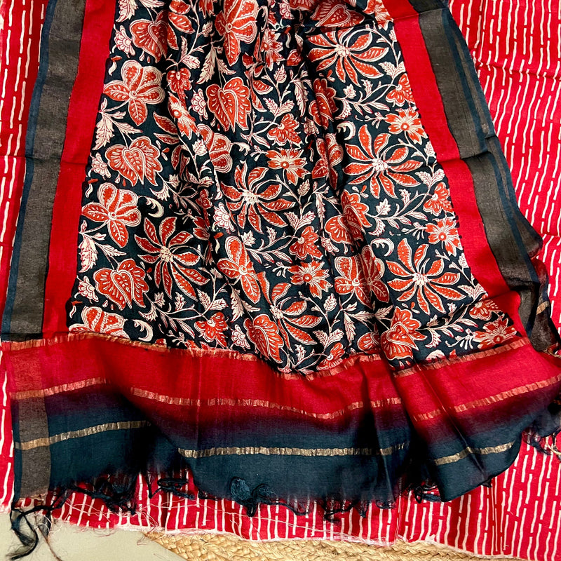 Muga Tussar Silk Suit Set- Red