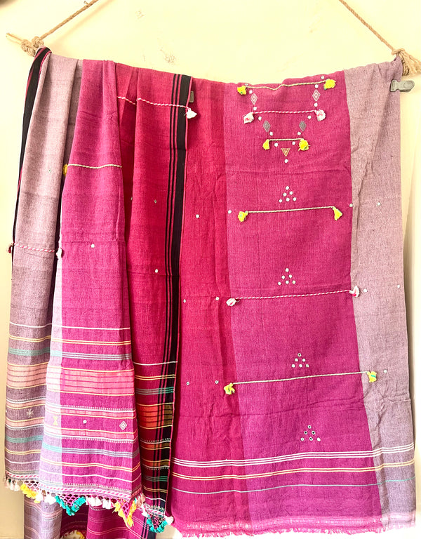 Handloom Bhujodi Kala Cotton Suit- Rouge Pink