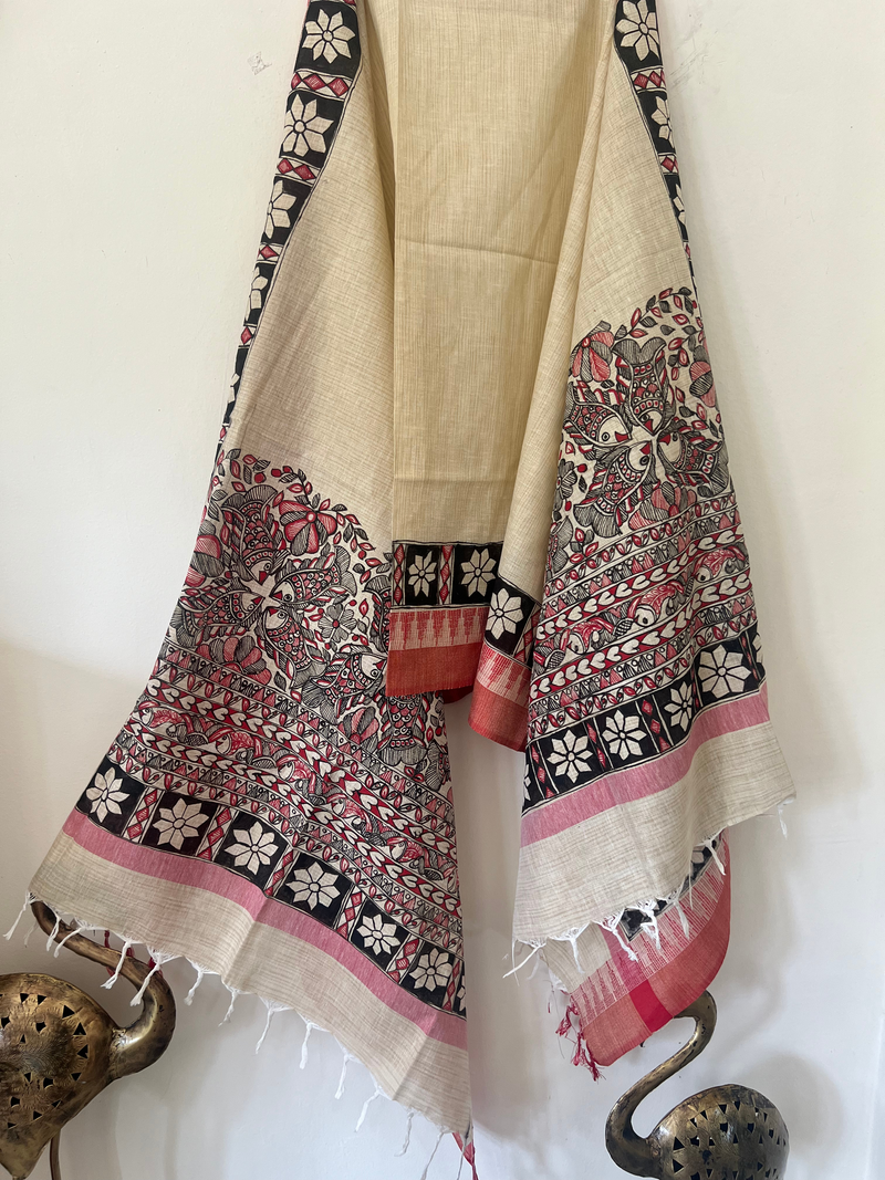 Hand Painted Madhubani Suit - Soft Chenille